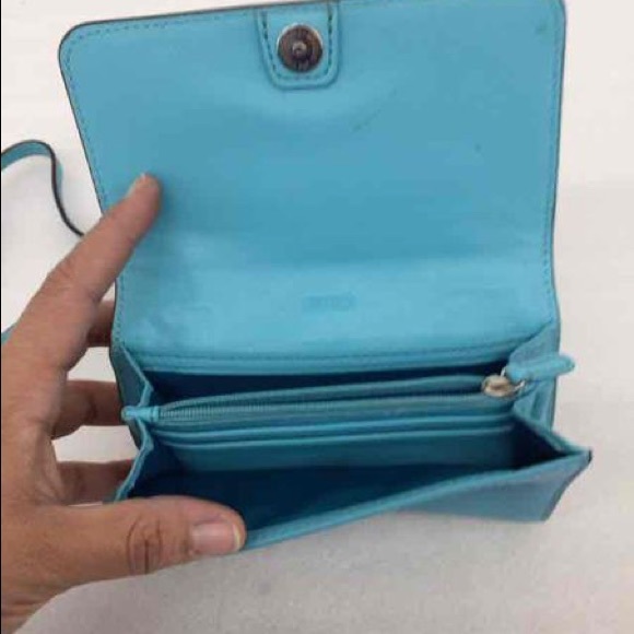 Coach Teal Leather Wallet Crossbody - Picture 3 of 7